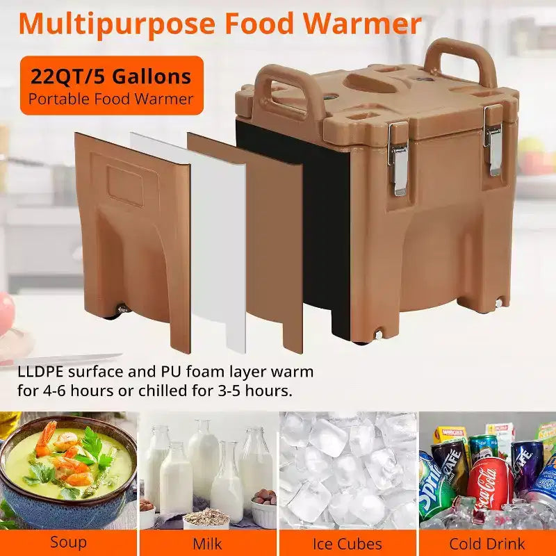 Conteneur Alimentaire Isotherme 22 pintes Empilable avec Cuillère et Roues