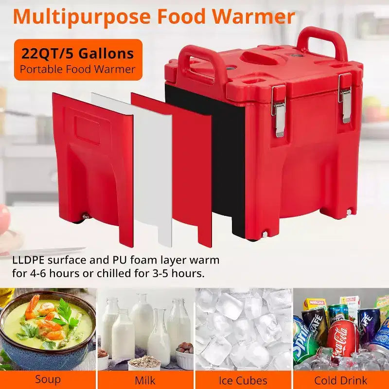 Conteneur Alimentaire Isotherme 22 pintes Empilable avec Cuillère et Roues