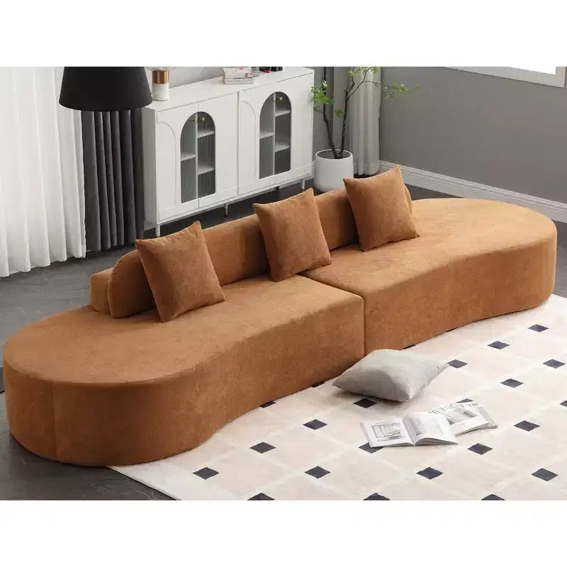Canapé incurvé moderne en tissu éponge de 331,47 cm (130,5 po) pour 4 personnes avec 3 oreillers