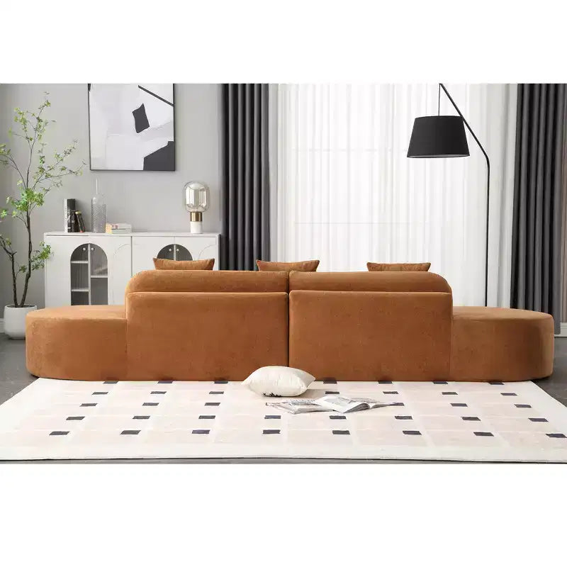 Canapé incurvé moderne en tissu éponge de 331,47 cm (130,5 po) pour 4 personnes avec 3 oreillers
