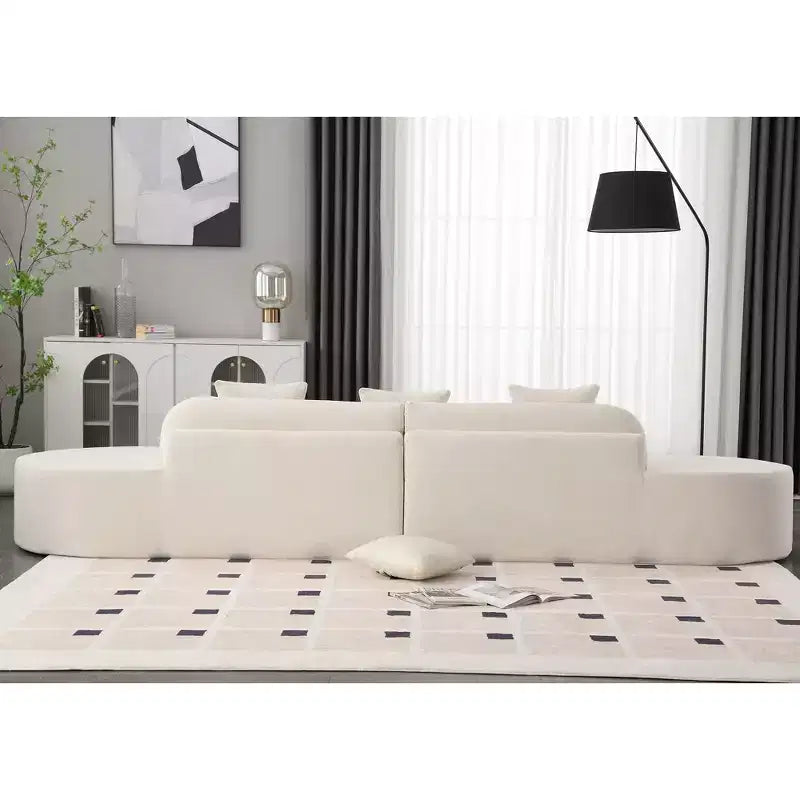 Canapé incurvé moderne en tissu éponge de 331,47 cm (130,5 po) pour 4 personnes avec 3 oreillers