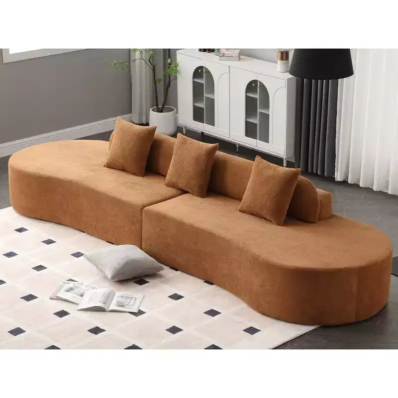 Canapé incurvé moderne en tissu éponge de 331,47 cm (130,5 po) pour 4 personnes avec 3 oreillers