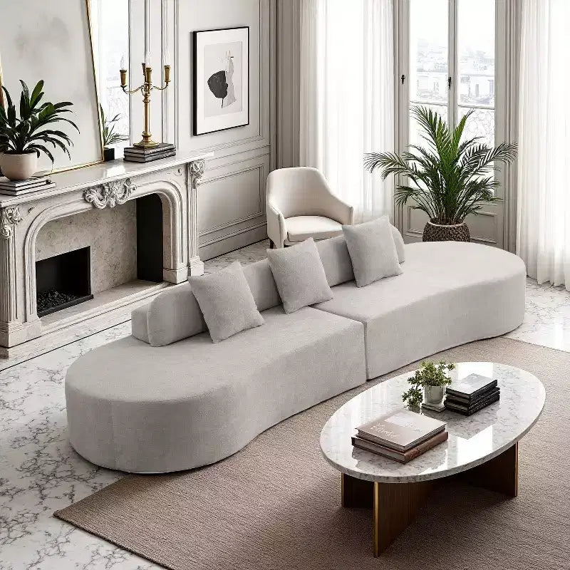 Canapé incurvé moderne en tissu éponge de 331,47 cm (130,5 po) pour 4 personnes avec 3 oreillers