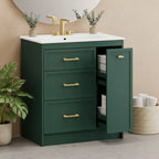 Bathroom Vanity With Single Top Sink, Freestanding Modern Bathroom Storage Cabinet With 3 Drawers, Single Sink Vanity For Small Space Bathroom Green