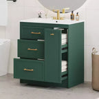 Meuble-lavabo autoportant vert avec lavabo simple et 3 tiroirs