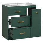 Meuble-lavabo autoportant vert avec lavabo simple et 3 tiroirs