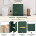 Meuble-lavabo autoportant vert avec lavabo simple et 3 tiroirs