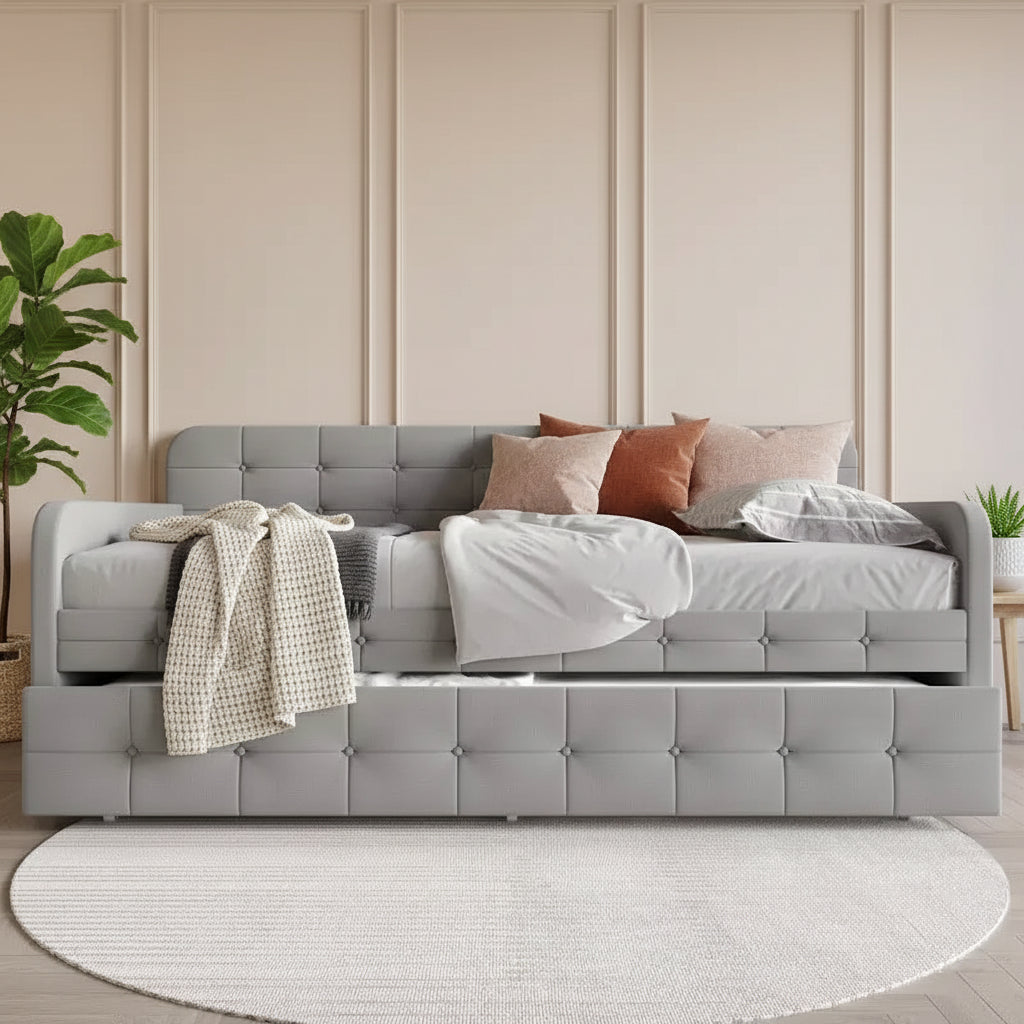 ChaletPosh Twin Size Daybed in Linen with Trundle