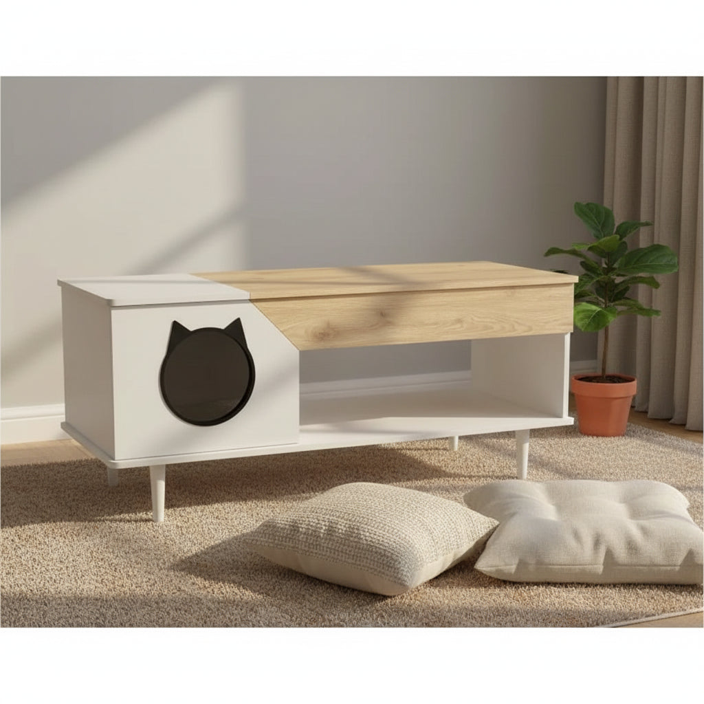 Wood Color Particleboard Cat Litter Cabinet-Coffee Table