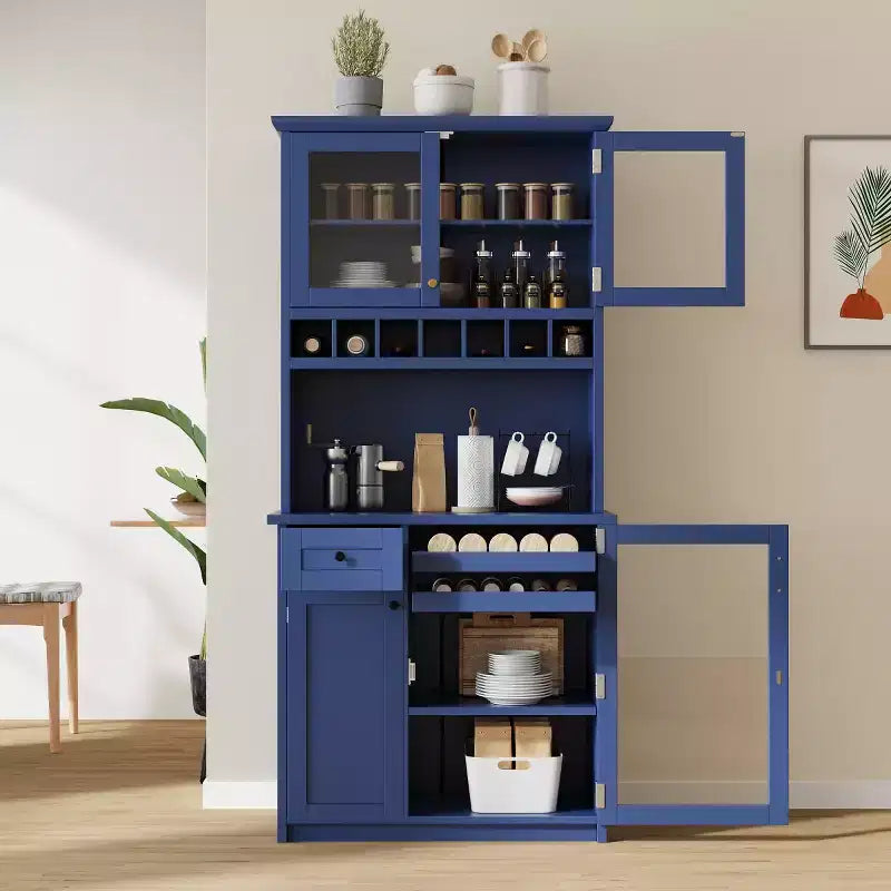 Armoire de garde-manger de cuisine de 75 po de hauteur avec portes vitrées