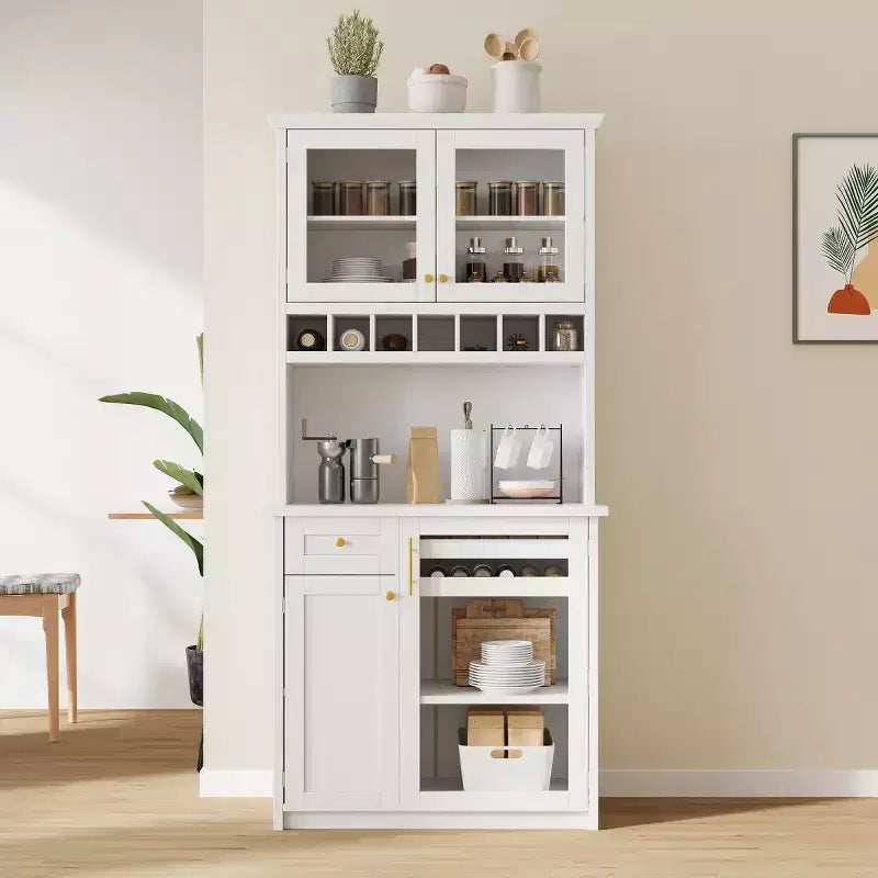 Armoire de garde-manger de cuisine de 75 po de hauteur avec portes vitrées