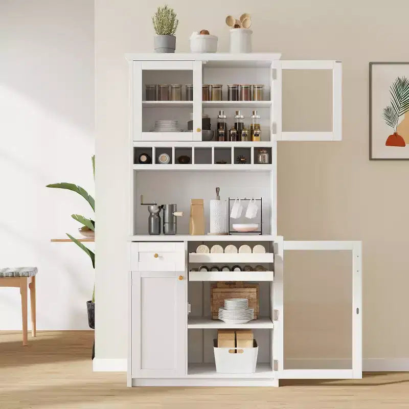 Armoire de garde-manger de cuisine de 75 po de hauteur avec portes vitrées