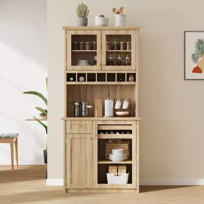 Armoire de garde-manger de cuisine de 75 po de hauteur avec portes vitrées