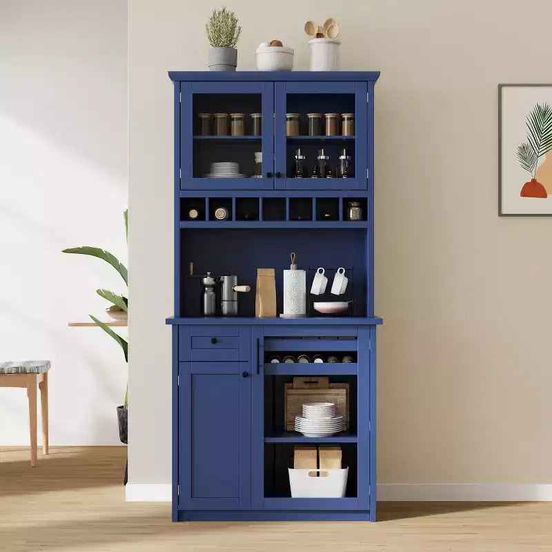 Armoire de garde-manger de cuisine de 75 po de hauteur avec portes vitrées