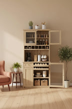 75 Tall Kitchen Pantry Cabinet with Glass Doors, Freestanding Buffet Hutch for Kitchen, Dining Room, or Living Room-Panipeachy