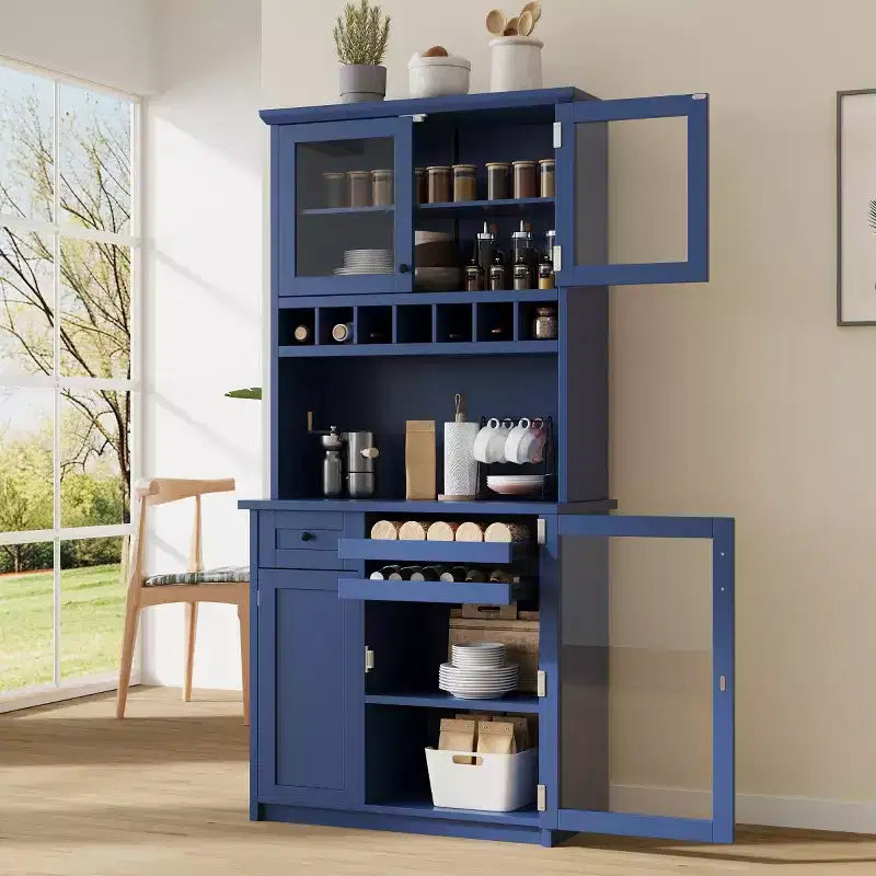 Armoire de garde-manger de cuisine de 75 po de hauteur avec portes vitrées
