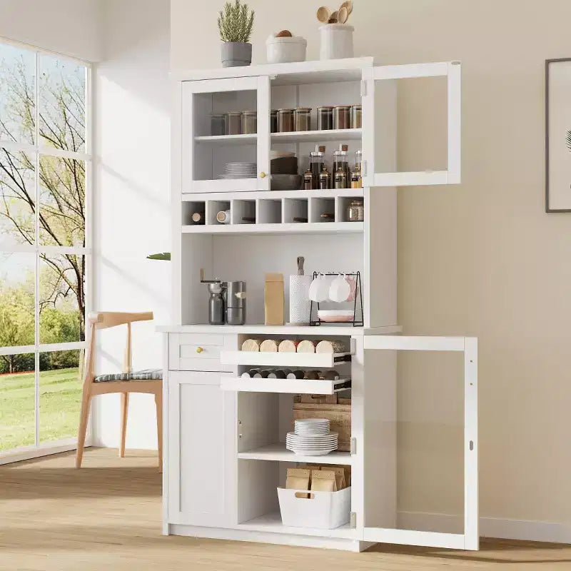 Armoire de garde-manger de cuisine de 75 po de hauteur avec portes vitrées