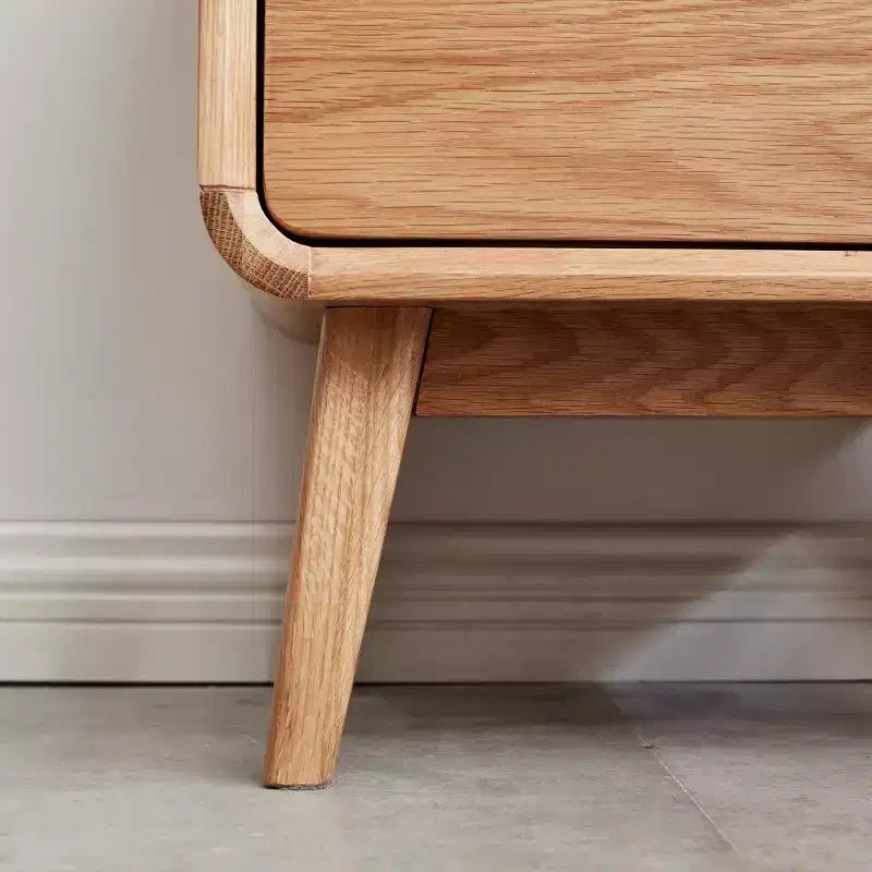 Table de chevet moderne en chêne massif à 2 tiroirs, Cabinet de chevet de style Mid-Century avec rangement