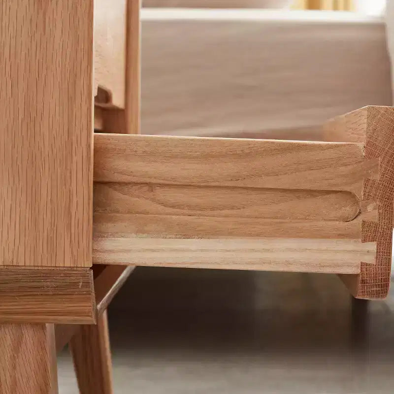 Table de chevet moderne en chêne massif à 2 tiroirs, Cabinet de chevet de style Mid-Century avec rangement