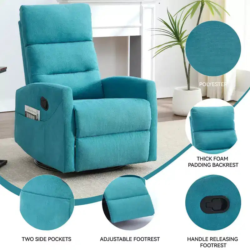 Fauteuil inclinable berçant pivotant à 360°, fauteuil d'appoint en tissu rembourré