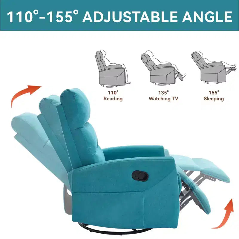 Fauteuil inclinable berçant pivotant à 360°, fauteuil d'appoint en tissu rembourré