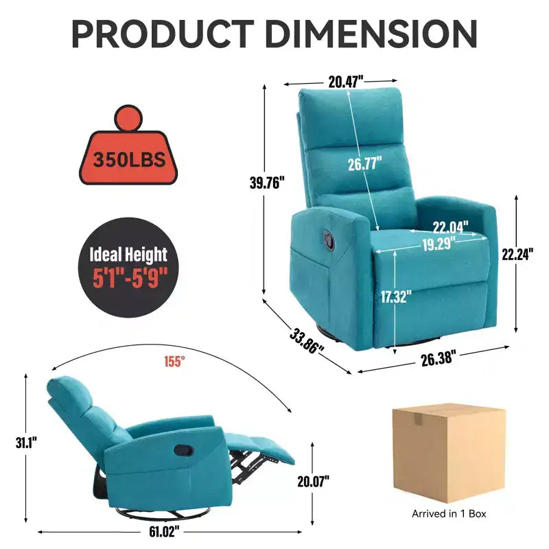 Fauteuil inclinable berçant pivotant à 360°, fauteuil d'appoint en tissu rembourré