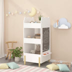 Kids Bookshelf with Chalkboard Side  Bear-Shaped Wooden Bookcase with 3-Tier Storage, Drawing Board for Toddlers, Toy and Book Organizer White
