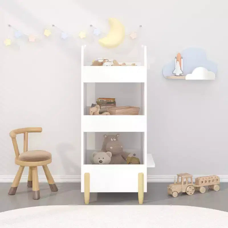 Étagère à livres pour enfants avec côté tableau – Bibliothèque en bois en forme d'ours avec 3 niveaux de rangement pour les tout-petits