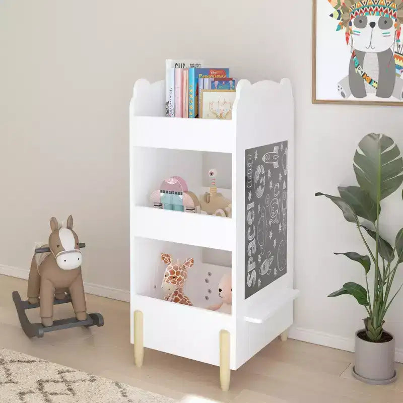 Étagère à livres pour enfants avec côté tableau – Bibliothèque en bois en forme d'ours avec 3 niveaux de rangement pour les tout-petits