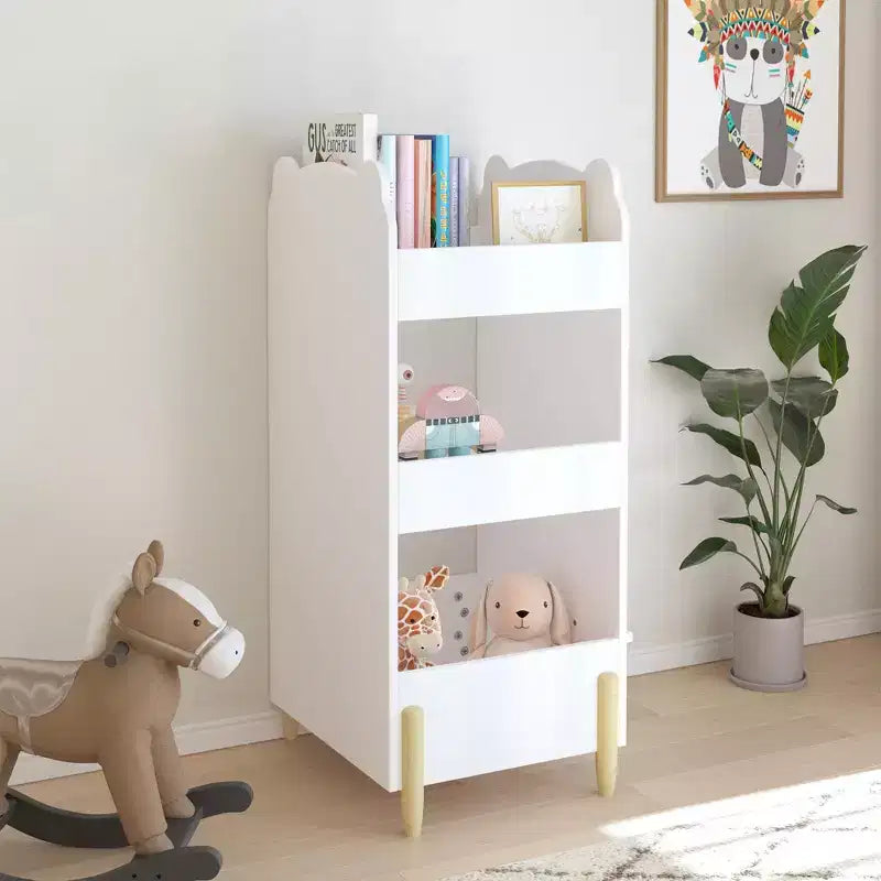 Étagère à livres pour enfants avec côté tableau – Bibliothèque en bois en forme d'ours avec 3 niveaux de rangement pour les tout-petits