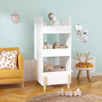 Étagère à livres pour enfants avec côté tableau – Bibliothèque en bois en forme d'ours avec 3 niveaux de rangement pour les tout-petits