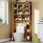 Over Toilet Storage Cabinet with Adjustable Shelves, Tall Bathroom Cabinet with Glass Doors, Freestanding Toilet Organizer for Bathroom