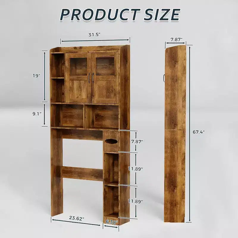 Meuble de rangement WC avec étagères réglables et portes vitrées