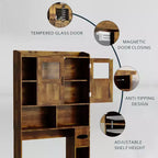 Meuble de rangement WC avec étagères réglables et portes vitrées