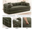 Canapé-lit convertible avec oreiller cylindrique et matelas pliable en velours côtelé