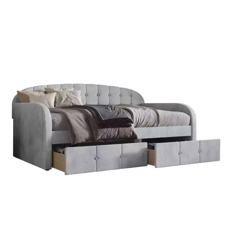 Lit de repos double en velours avec rangement