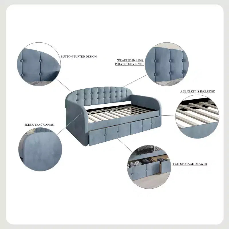 Lit de repos double en velours avec rangement