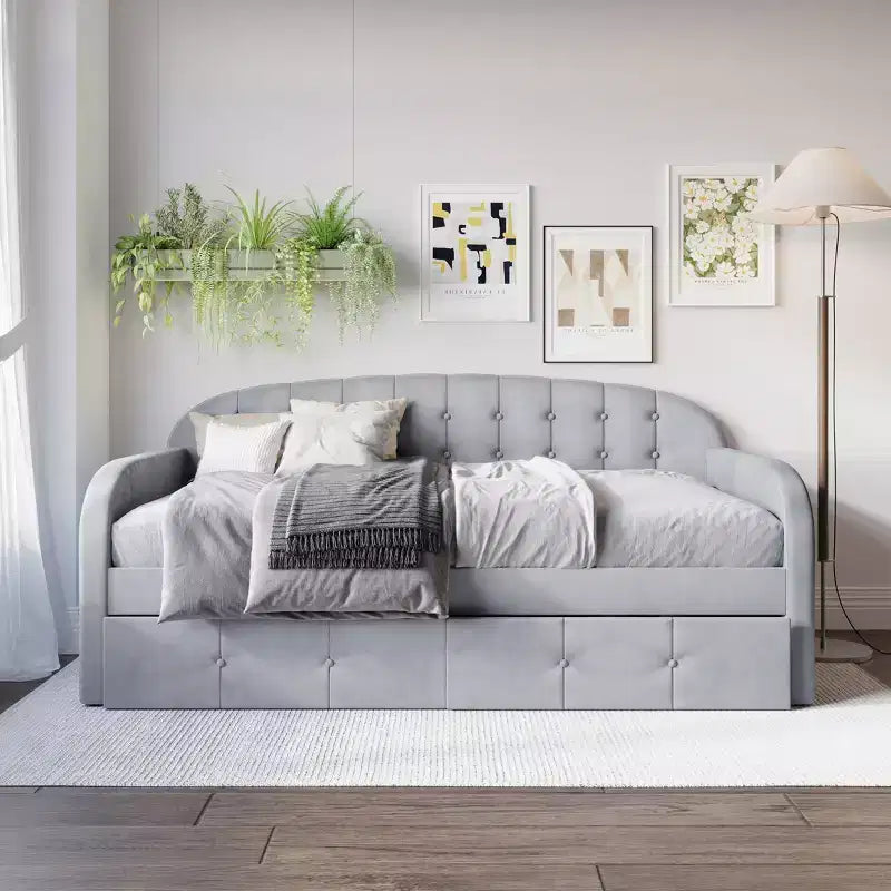 Lit de repos double en velours avec rangement