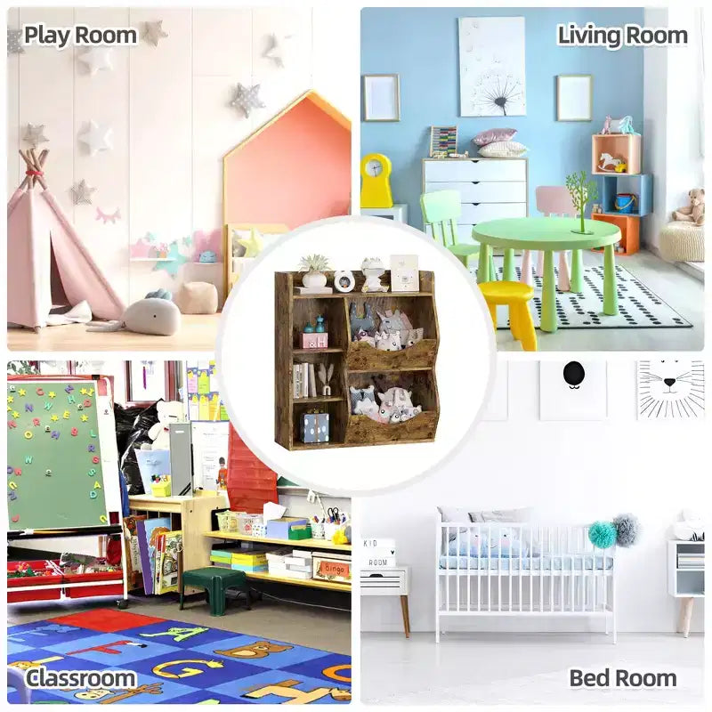 Étagère à Livres et Organisateur de Rangement pour Jouets 2 Niveaux pour Enfants – 5 Compartiments pour Chambre à Coucher, Salle de Jeux et Maternelle