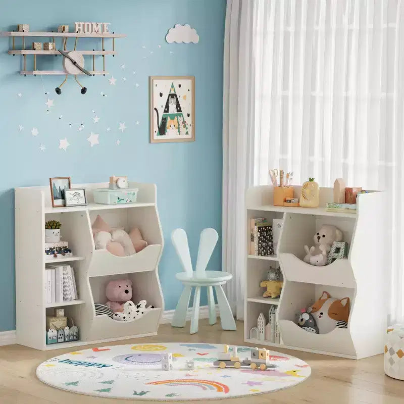 Étagère à Livres et Organisateur de Rangement pour Jouets 2 Niveaux pour Enfants – 5 Compartiments pour Chambre à Coucher, Salle de Jeux et Maternelle