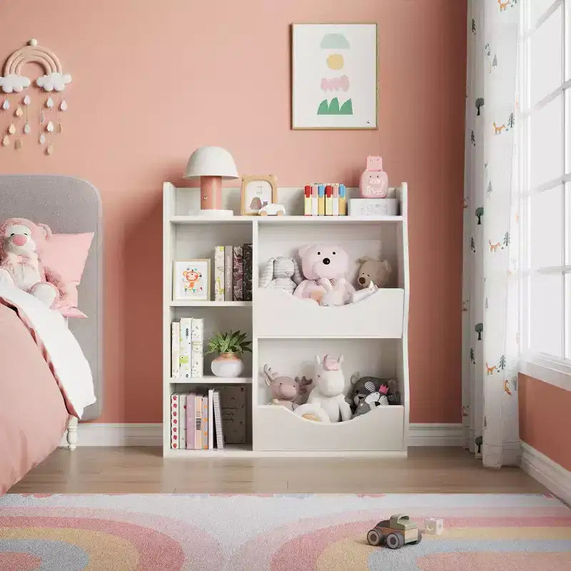 Étagère à Livres et Organisateur de Rangement pour Jouets 2 Niveaux pour Enfants – 5 Compartiments pour Chambre à Coucher, Salle de Jeux et Maternelle