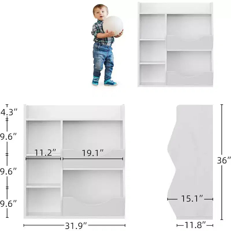 Étagère à Livres et Organisateur de Rangement pour Jouets 2 Niveaux pour Enfants – 5 Compartiments pour Chambre à Coucher, Salle de Jeux et Maternelle