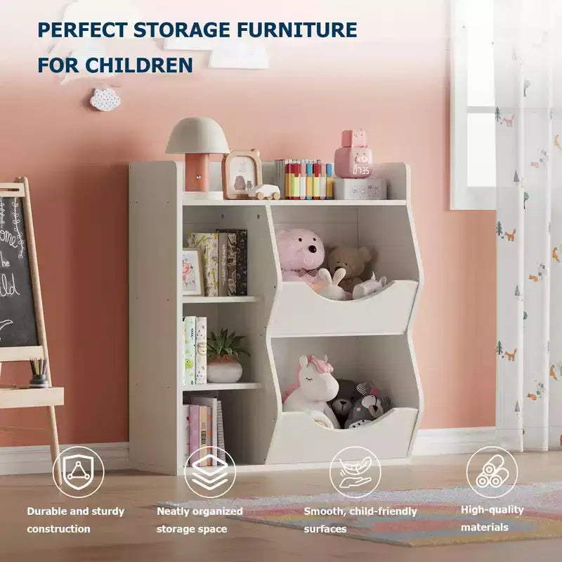 Étagère à Livres et Organisateur de Rangement pour Jouets 2 Niveaux pour Enfants – 5 Compartiments pour Chambre à Coucher, Salle de Jeux et Maternelle