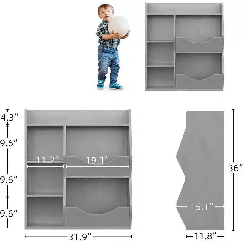 Étagère à Livres et Organisateur de Rangement pour Jouets 2 Niveaux pour Enfants – 5 Compartiments pour Chambre à Coucher, Salle de Jeux et Maternelle