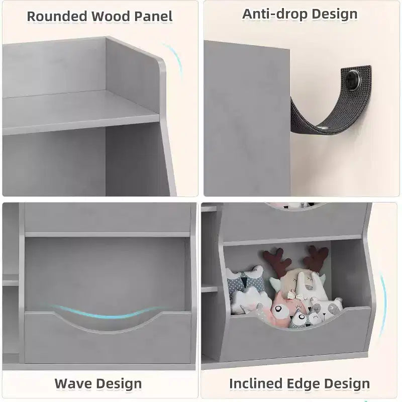 Étagère à Livres et Organisateur de Rangement pour Jouets 2 Niveaux pour Enfants – 5 Compartiments pour Chambre à Coucher, Salle de Jeux et Maternelle