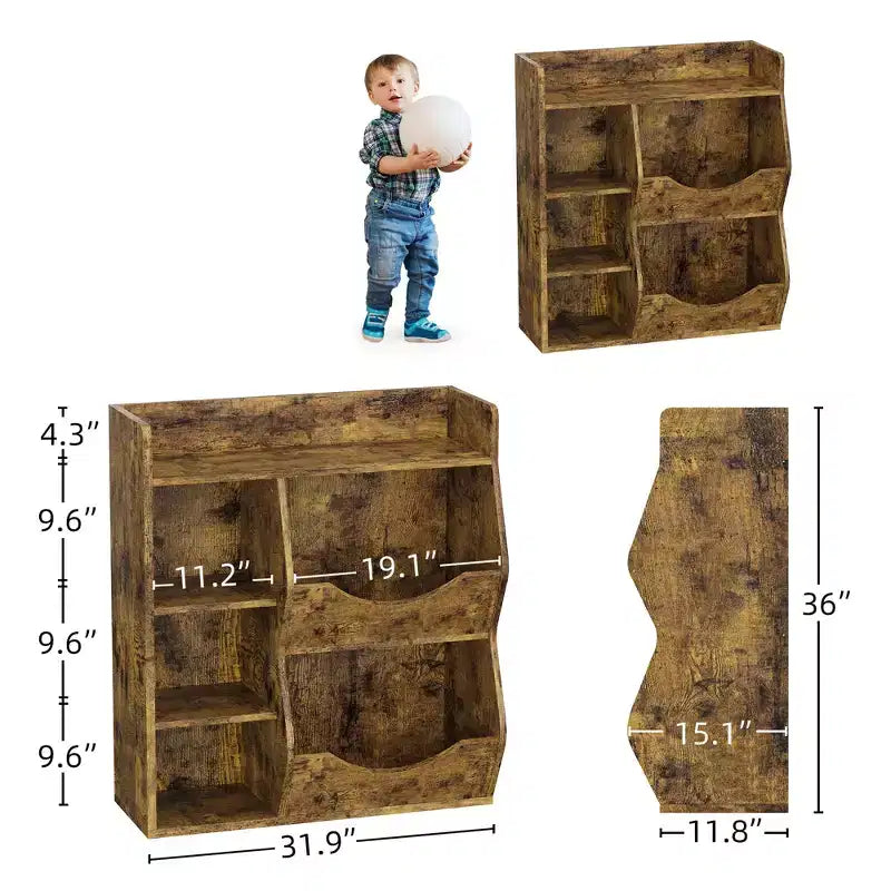 Étagère à Livres et Organisateur de Rangement pour Jouets 2 Niveaux pour Enfants – 5 Compartiments pour Chambre à Coucher, Salle de Jeux et Maternelle