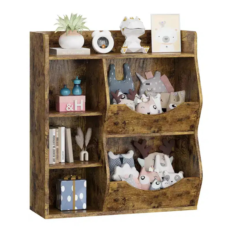 Étagère à Livres et Organisateur de Rangement pour Jouets 2 Niveaux pour Enfants – 5 Compartiments pour Chambre à Coucher, Salle de Jeux et Maternelle