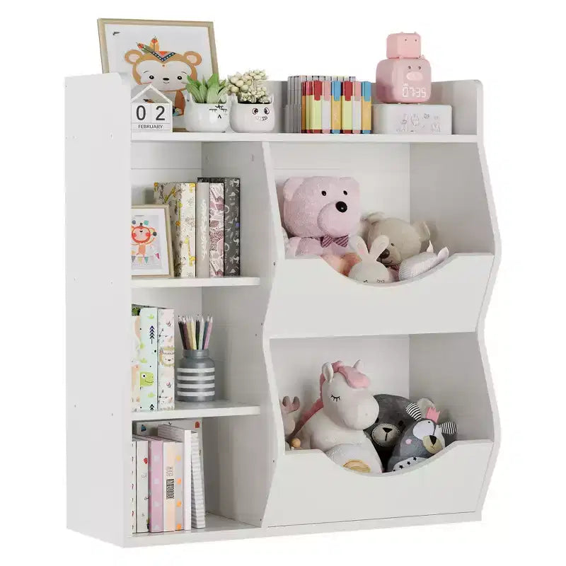 Étagère à Livres et Organisateur de Rangement pour Jouets 2 Niveaux pour Enfants – 5 Compartiments pour Chambre à Coucher, Salle de Jeux et Maternelle