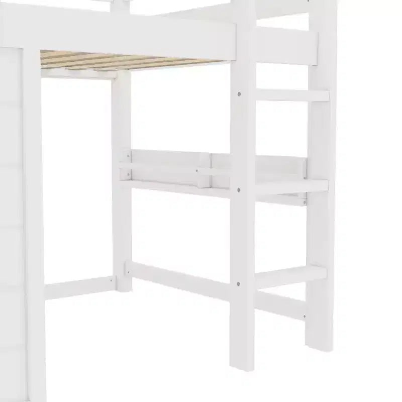 Lit cabane surélevé pour enfants avec tableau noir | Cadre de lit en bois double/complet avec espace de jeu et étagère intégrée | Lit superposé de style cabine pour garçons et filles