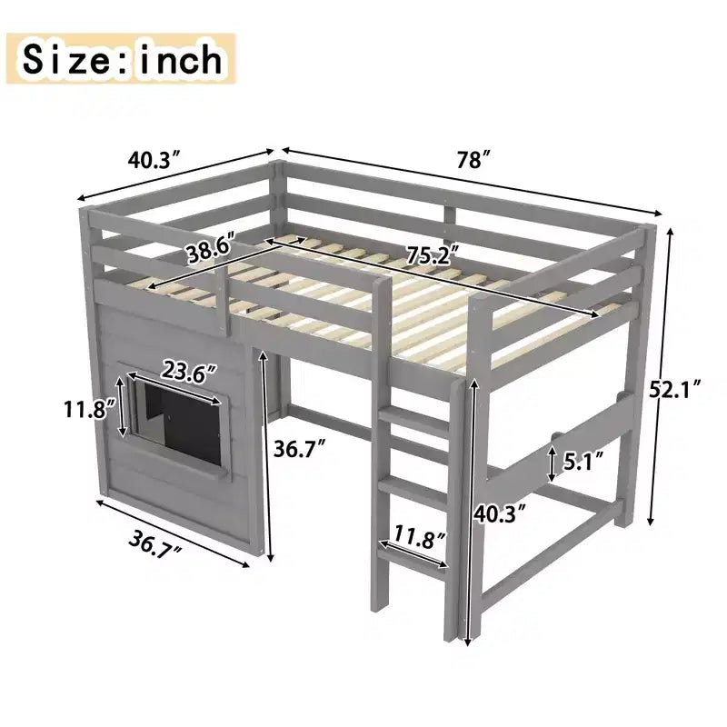 Lit cabane surélevé pour enfants avec tableau noir | Cadre de lit en bois double/complet avec espace de jeu et étagère intégrée | Lit superposé de style cabine pour garçons et filles